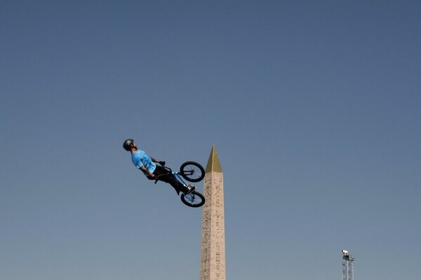 Argentina's Jose Torres Gil takes part in a BMX freestyle training session during the Paris 2024 Olympic Games at La Concorde in Paris on July 29, 2024.