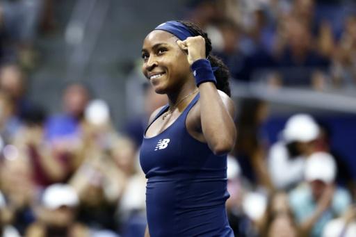Former champ Coco Gauff celebrates her US Open first-round win — CHARLY TRIBALLEAU / AFP