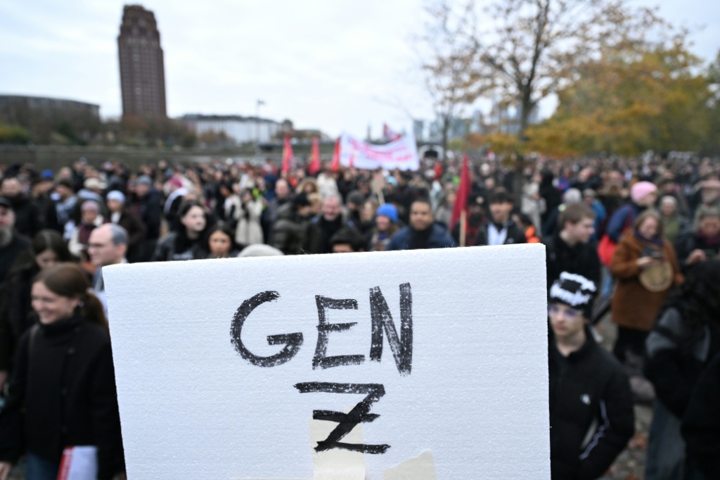 Young German protesters have been angered by public spending cuts and higher outlays on the military — Kirill KUDRYAVTSEV / AFP