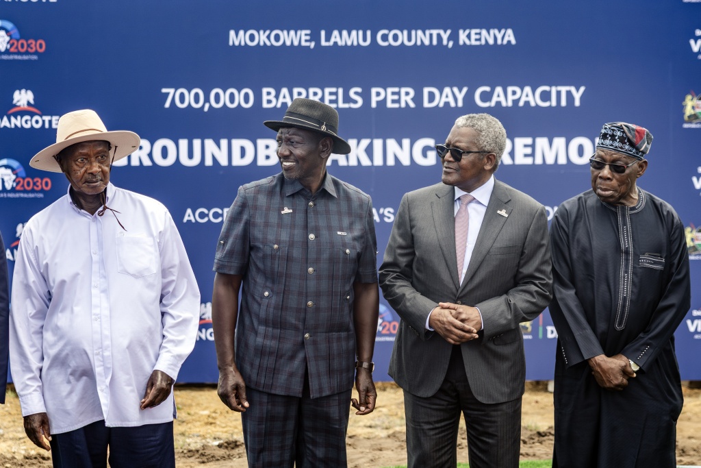 In September, Dangote (2nd R) opened a 700,000 bpd refinery in Kenya alongside several African leaders — Luis TATO / AFP