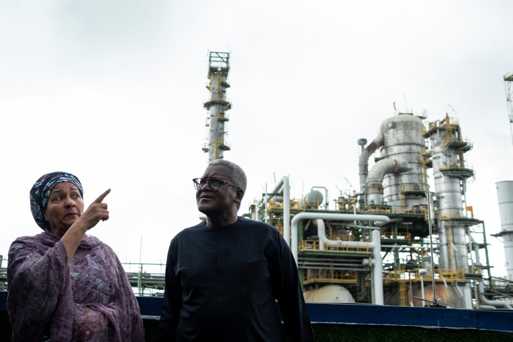 Dangote's (R) refinery in Lagos could become the world's largest — TOYIN ADEDOKUN / AFP