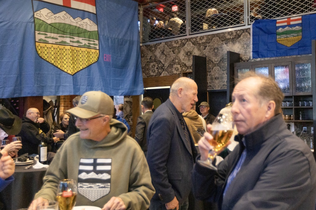 Leader of the Alberta Prosperity Project Mitch Sylvestre has a conversation ahead of the referendum results in  Edmonton — Megan Albu / AFP