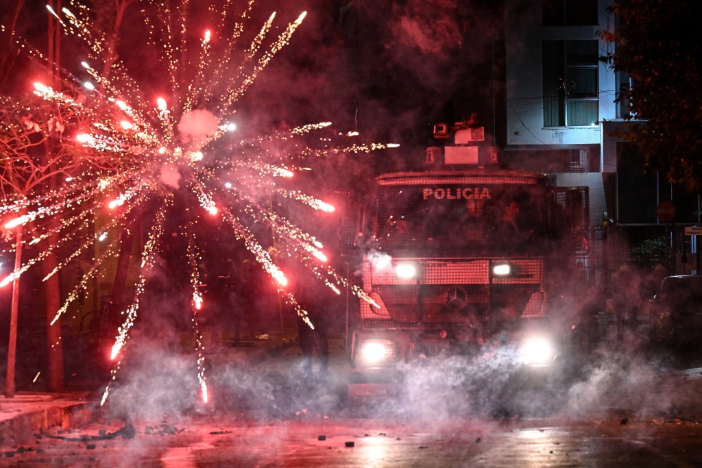 Fresh protests broke out in Tirana on Sunday — Armend NIMANI / AFP