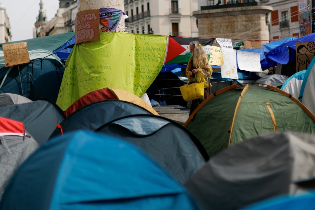 The camp sprung up on September 26 following the eviction of an 87-year-old pensioner from her lifelong Madrid home — Oscar DEL POZO / AFP