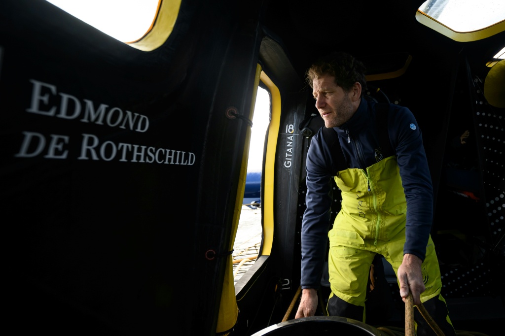 French skipper Charles Caudrelier aboard his boat Gitana 18-Edmond de Rothschild during a training session for the Route du Rhum race — Loic VENANCE / AFP