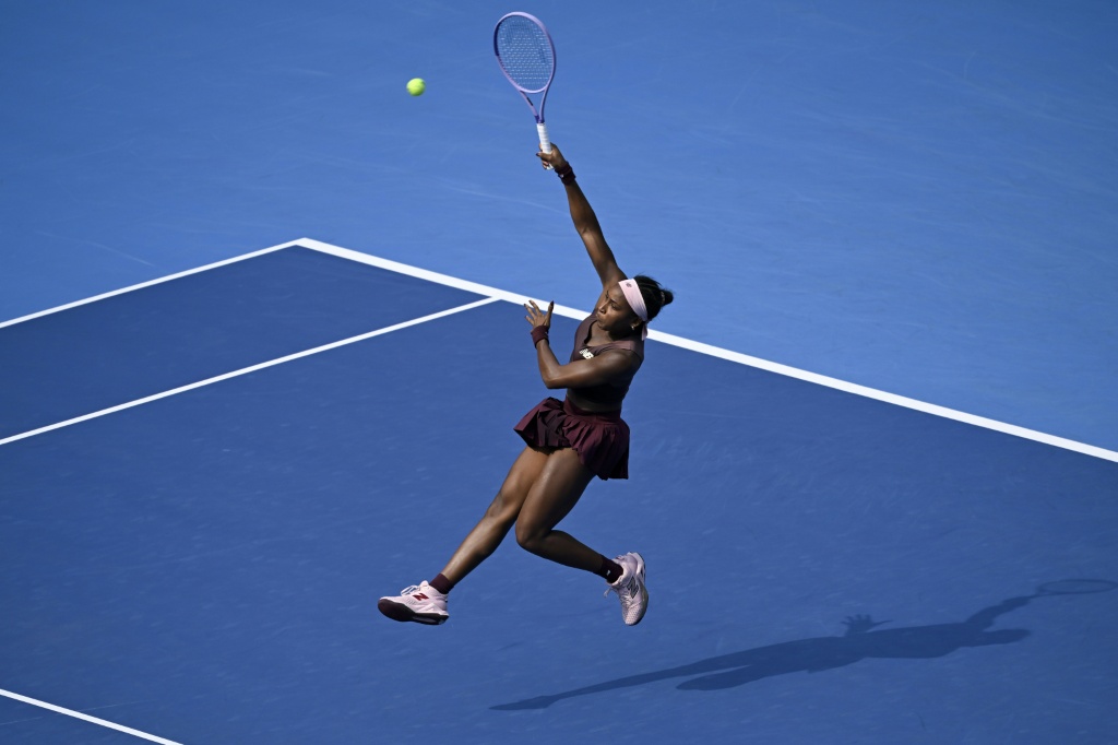 USA's Coco Gauff hits a return to Colombia's Camila Osorio during their women's singles second round tennis match at the China Open tennis tournament in Beijing on October 3, 2026. — WANG Zhao / AFP