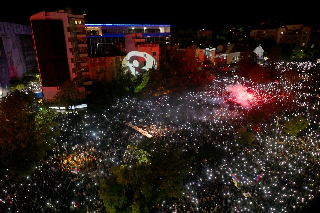 The crowds filled a square and surrounding streets in Belgrade — Sava Miric / AFP