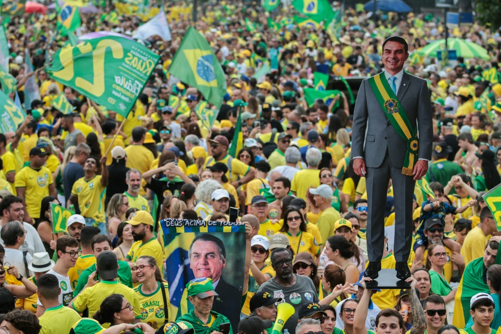 Flavio Bolsonaro has pitched himself as more moderate than his firebrand father, who is serving a 27-year sentence under house arrest for an attempted coup bid after his 2022 election loss — DOUGLAS SHINEIDR / AFP
