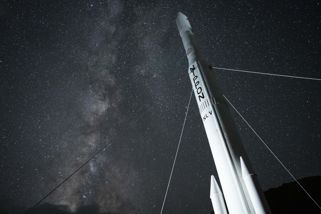 The Milky Way above a rocket model during the Perseid meteor shower at the Tanegashima Space Center in Minamitane, Kagoshima prefecture — Yuichi YAMAZAKI / AFP
