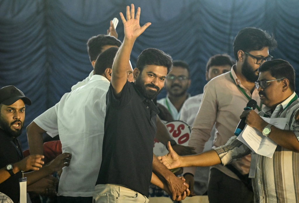 Cockroach Janta Party founder Abhijeet Dipke (C) was among several protest leaders detained ahead of Saturday's protest — Idrees MOHAMMED / AFP