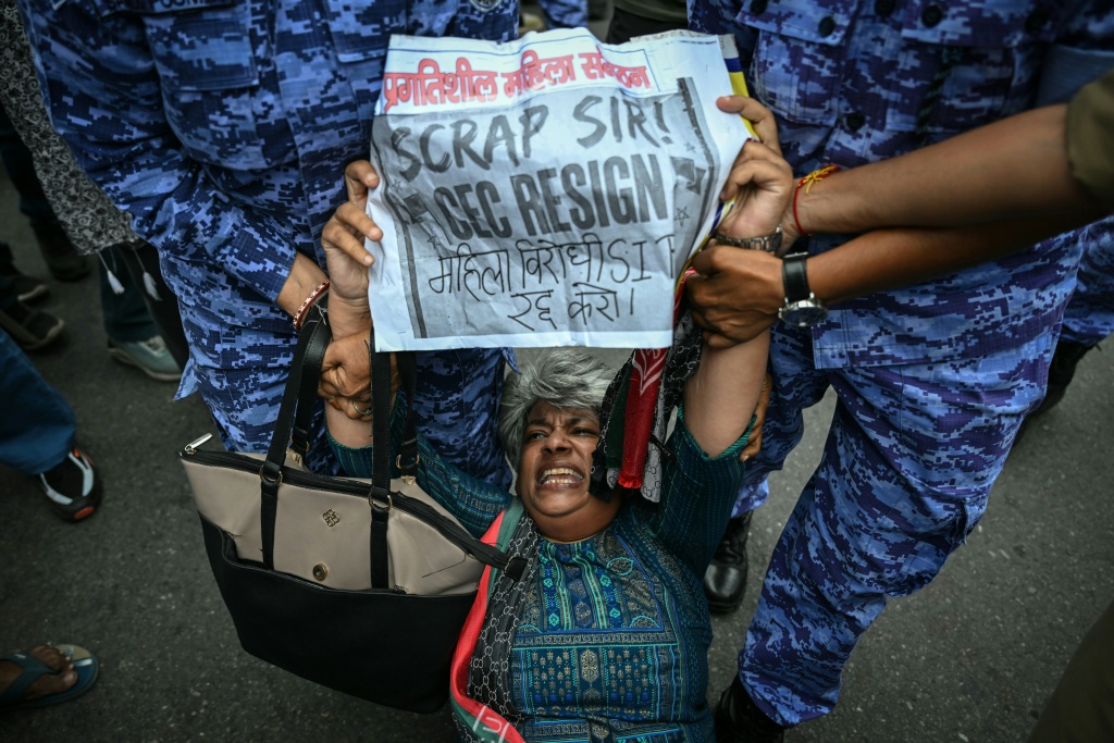 Protesters argue a revision to electoral rolls in India could disenfranchise eligible voters — Sajjad HUSSAIN / AFP