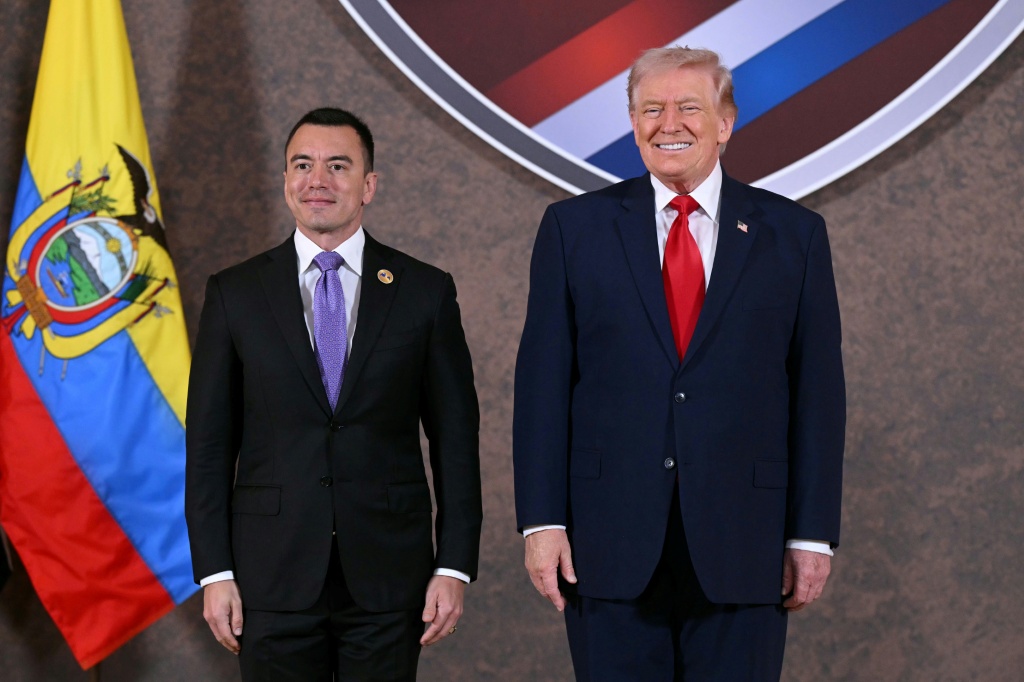 US President Donald Trump and President of Ecuador Daniel Noboa pose for a photo at the beginning of the "Shield of the Americas" Summit at Trump National Doral in Miami, Florida, March 7, 2026 — SAUL LOEB / AFP