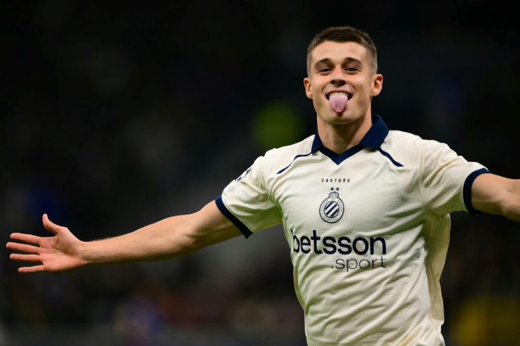 Nicolo Tresoldi hit a hat-trick in Club Brugge's impressive win away to Inter Milan — Marco BERTORELLO / AFP