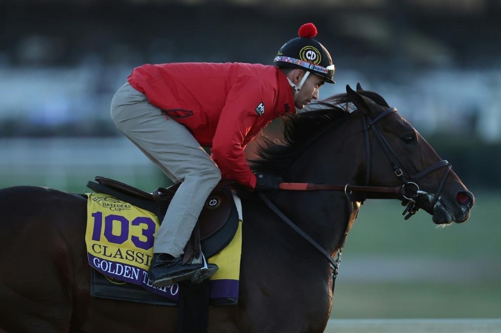 Kentucky Derby-winner Golden Tempo trains before the Breeders' Cup Classic at Keeneland Race Course — Michael Reaves