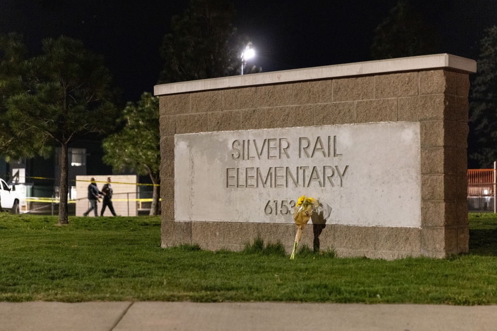 Between 400 and 450 children attend Silver Rail Elementary, where more than 40 staff work — Payton Bruni / AFP
