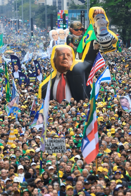 Flavio Bolsonaro's rallies have featured massive American flags and images of US President Donald Trump — Miguel SCHINCARIOL / AFP