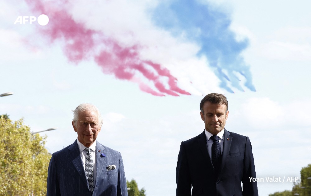 King Charles and President Emmanuel Macron attend a ceremony at the Arc de Triomphe