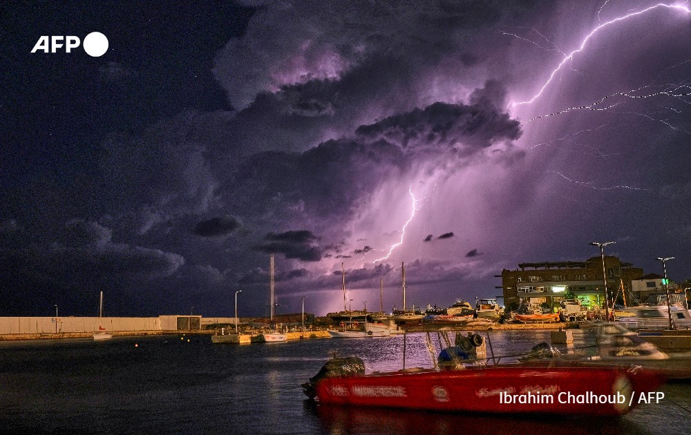 Lightning in the coastal port city of Batroun