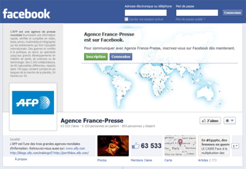 AFP's profile page on Facebook, 2010.