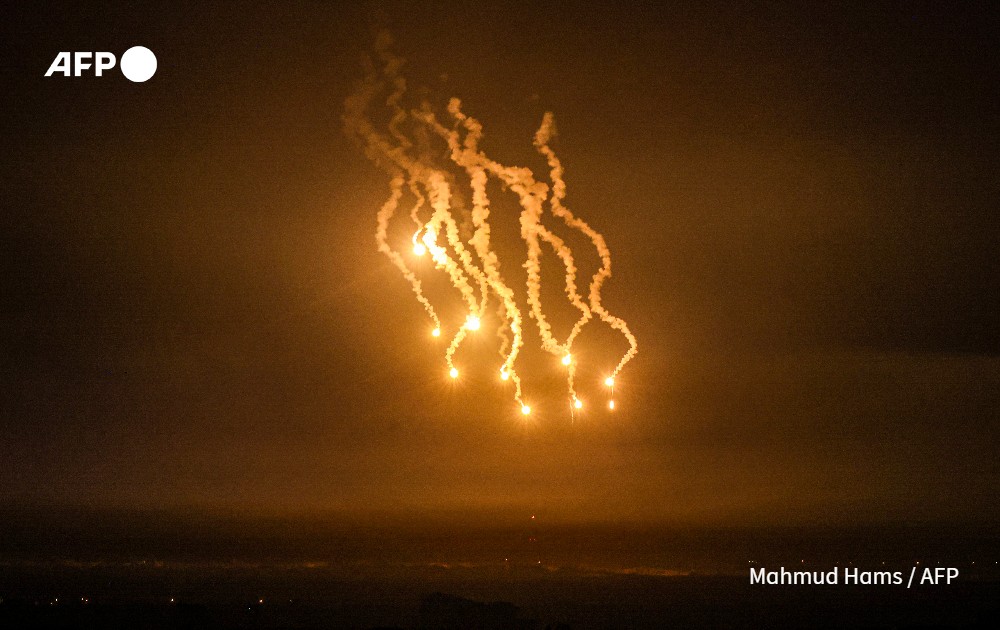 Flares lighting the skies during Israeli strikes