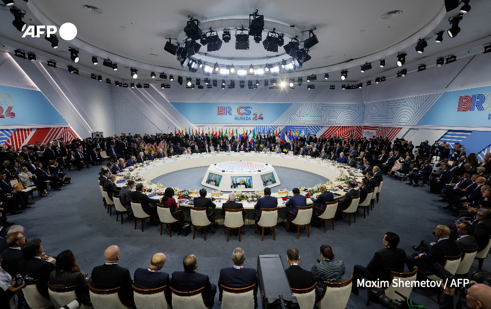 Officials attend a plenary session in the outreach/BRICS Plus format at the BRICS summit in Kazan on October 24, 2024.