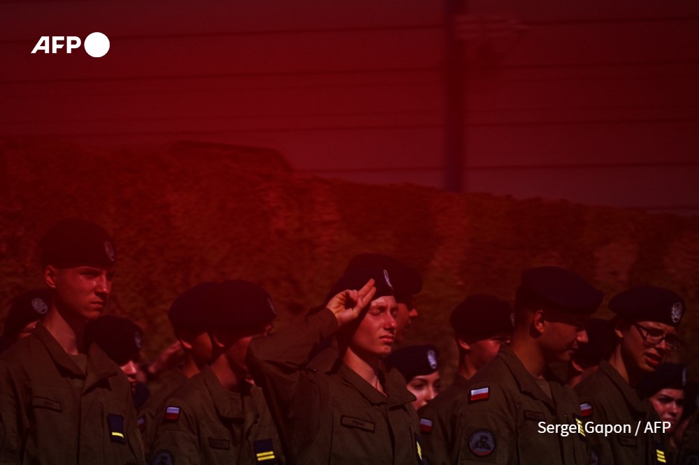 Polish cadets attend a ceremony to mark the start of the new school year during the 2024 International Defence Industry Exhibition in Kielce on September 3, 2024.