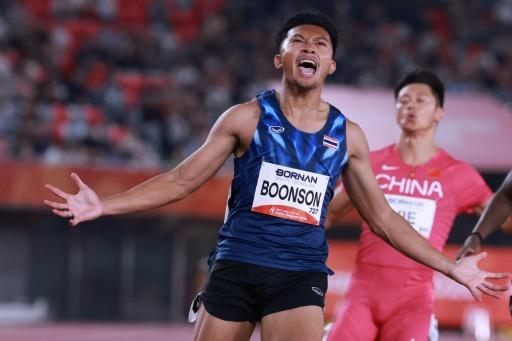 Thailand's Puripol Boonson won the men's 100m final at the Asian Games in Nagoya in a Games record 9.90 seconds — DAVID GRAY / AFP