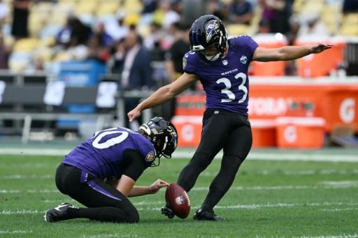 Baltimore Ravens' kicker Tyler Loop scored the winning field goal with one second remaining — MAURO PIMENTEL / AFP