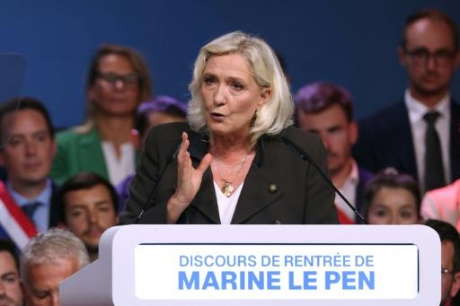 La candidate RN à la présidentielle Marine Le Pen lors de son discours de rentrée à Hénin-Beaumont, dans le Pas-de-Calais le 13 septembre 2026 — Thomas SAMSON / AFP