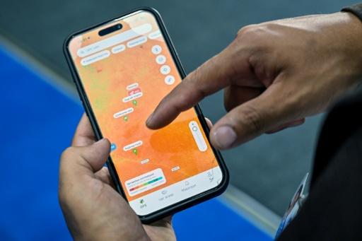 Bilgudei Gankhulug, founder of the Hunu app which allows nomads to keep track of their livestock via GPS — Hector RETAMAL / AFP