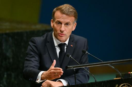 Emmanuel Macron devant l'assemblée générale des Nations unies, à New York, le 22 septembre 2026 — ANGELA WEISS / AFP
