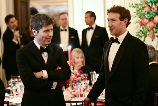 OpenAI CEO Sam Altman (L) and Meta CEO Mark Zuckerberg (R) attend a state dinner hosted by President Donald Trump for Chinese President Xi Jinping in the East Room of the White House — Brendan SMIALOWSKI / AFP
