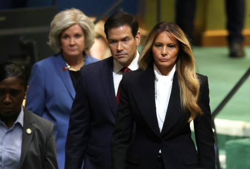US First Lady Melania Trump, Secretary of State Marco Rubio and White House Chief of Staff Susie Wiles arrive to hear President Donald Trump address the 81st United Nations General Assembly — TIMOTHY A. CLARY / AFP