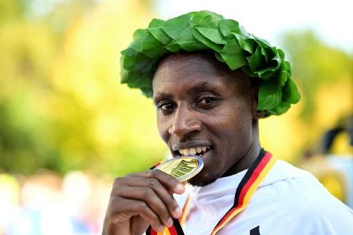 Kenya's Sabastian Sawe after winning the 2025 Berlin Marathon. — Tobias SCHWARZ / AFP