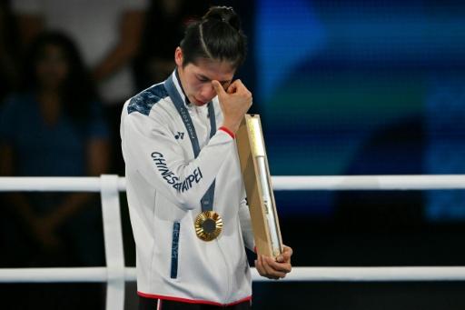 Lin Yu-ting was emotional on the podium in Paris after winning gold — MOHD RASFAN / AFP