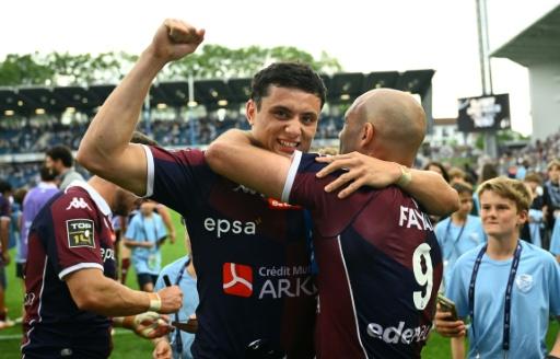 Louis Bielle-Biarrey après la victoire de Bordeaux-Bègles à Bayonne en Top14, le 9 mai 2026 — Gaizka IROZ / AFP