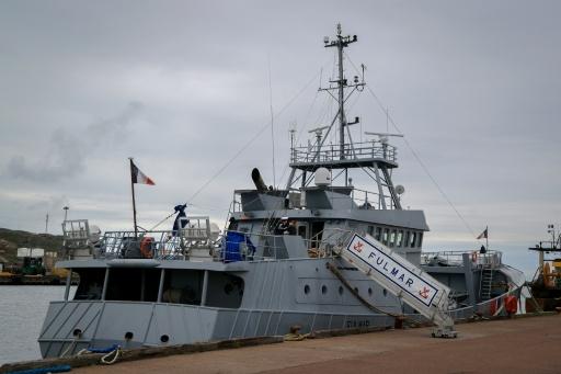 Le patrouilleur de service public Fulmar (P 740) amarré dans le port de Saint-Pierre, dans l'archipel français de Saint-Pierre-et-Miquelon (Atlantique Nord), le 18 septembre 2026 — Ludovic MARIN / AFP