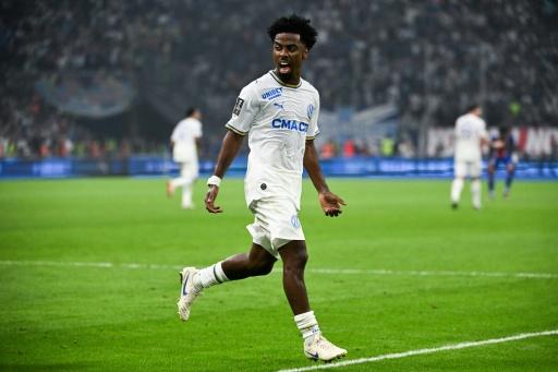 Le milieu de terrain de Marseille Angel Gomes après son but égalisateur contre le PSG, le 20 septembre 2026 au Vélodrome — Justine MEDDAH / AFP