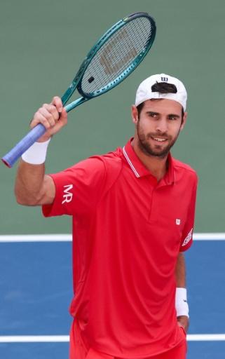 Russia's Karen Khachanov celebrates after defeating Canada's Felix Auger-Aliassime in the US Open second round — TIMOTHY A. CLARY / AFP