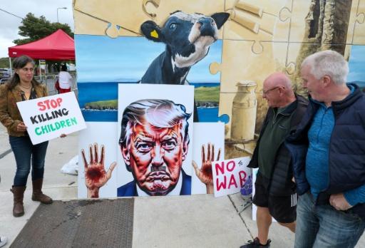 A small protest against Trump's visit took place in Doonbeg village — Paul Faith / AFP