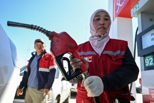 Un employé dans une station-service à Bagakhangai, en Mongolie, le 25 août 2026 — Hector RETAMAL / AFP