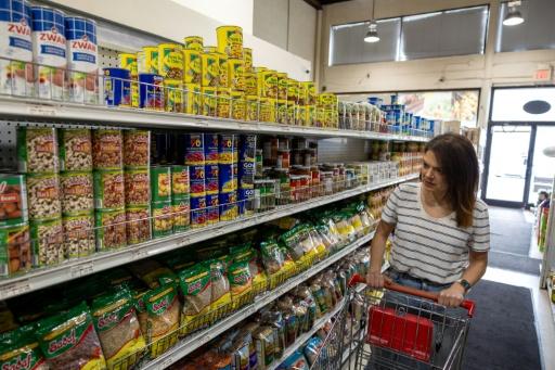 Aahoo Sigarchi, who supports the war as the best option for toppling the Iranian government, shops for groceries at Shiraz Market, a Persian supermarket in Tysons Corner outside Washington — Amid FARAHI / AFP